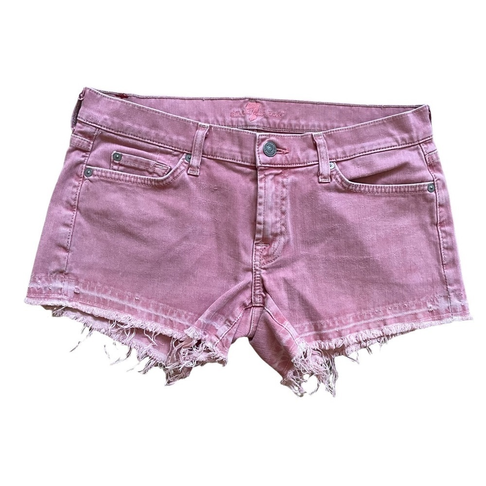 7 for All Mankind Faded Distressed Frayed Hem Jean Shorts - Picture 1 of 8